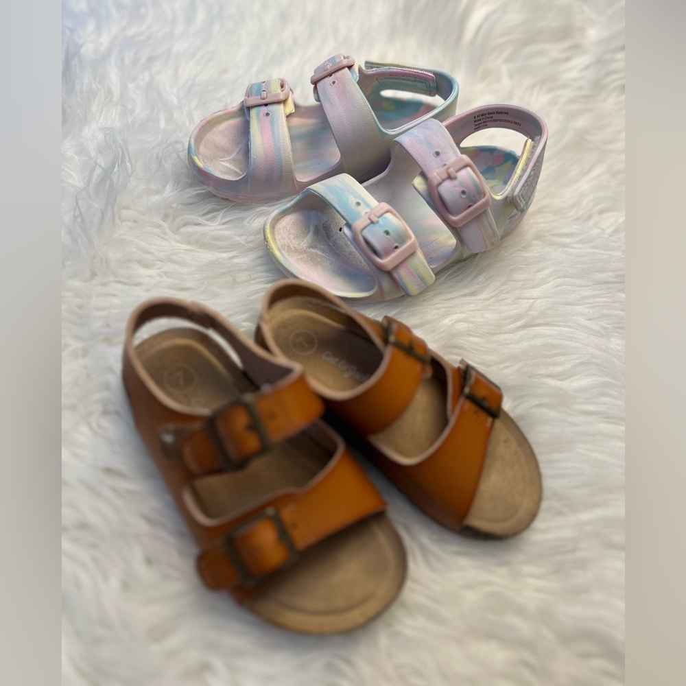 Cat&Jack BUNDLE Sandals Tan w/Adjustable Straps SIZE 7 | Tie dye plastic SIZE 8